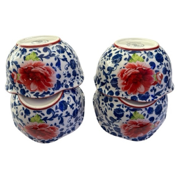 💐The Pioneer Woman Heritage Rose Cobalt Blue Soup Bowls Set of 4 - Picture 10 of 12